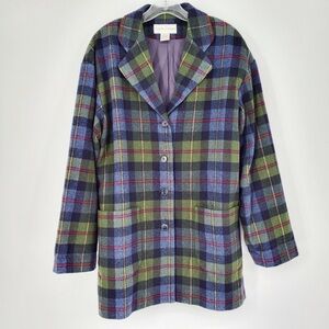 Vintage Casual Corner Wool Blazer Oversized Tartan Plaid | M